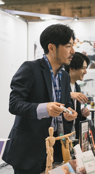 Male professional showcasing pharma products